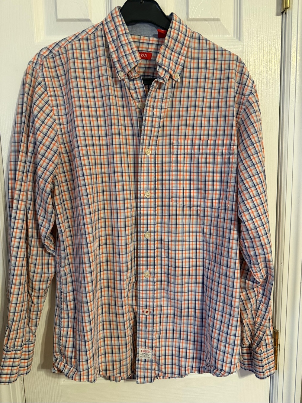Izod Men's Button-Down Plaid Shirt in Blue & Orange